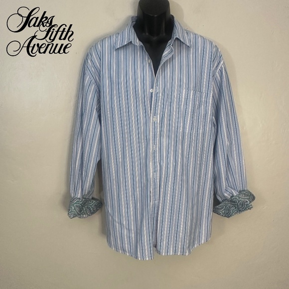 Saks Fifth Avenue Contrast Long Sleeve Shirt XL Gently worn 100% cotton - Picture 1 of 3
